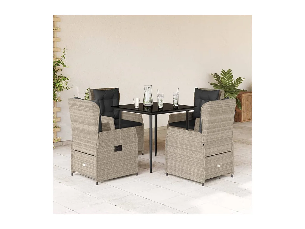 Ensemble à manger de jardin et coussins 5 pièces gris clair rotin
