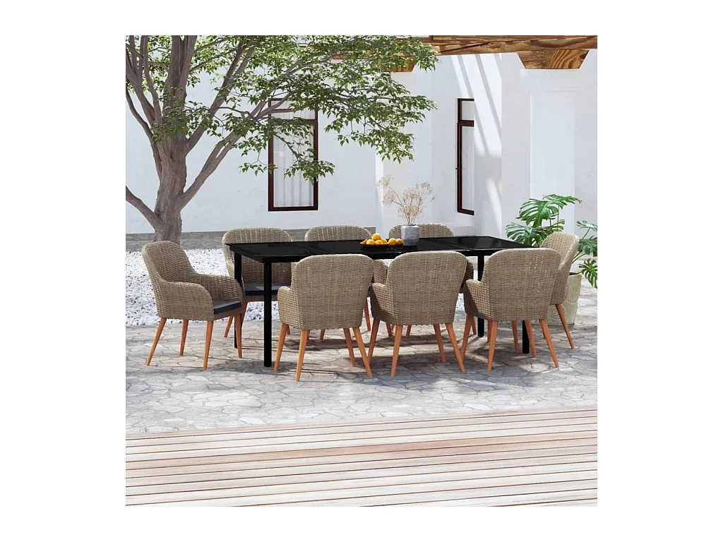 9 peças conjunto de jantar para jardim c/ almofadões castanho
