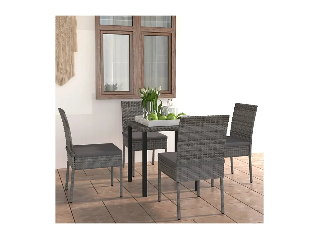 Juego de comedor para jardín 5 piezas ratán sintético gris