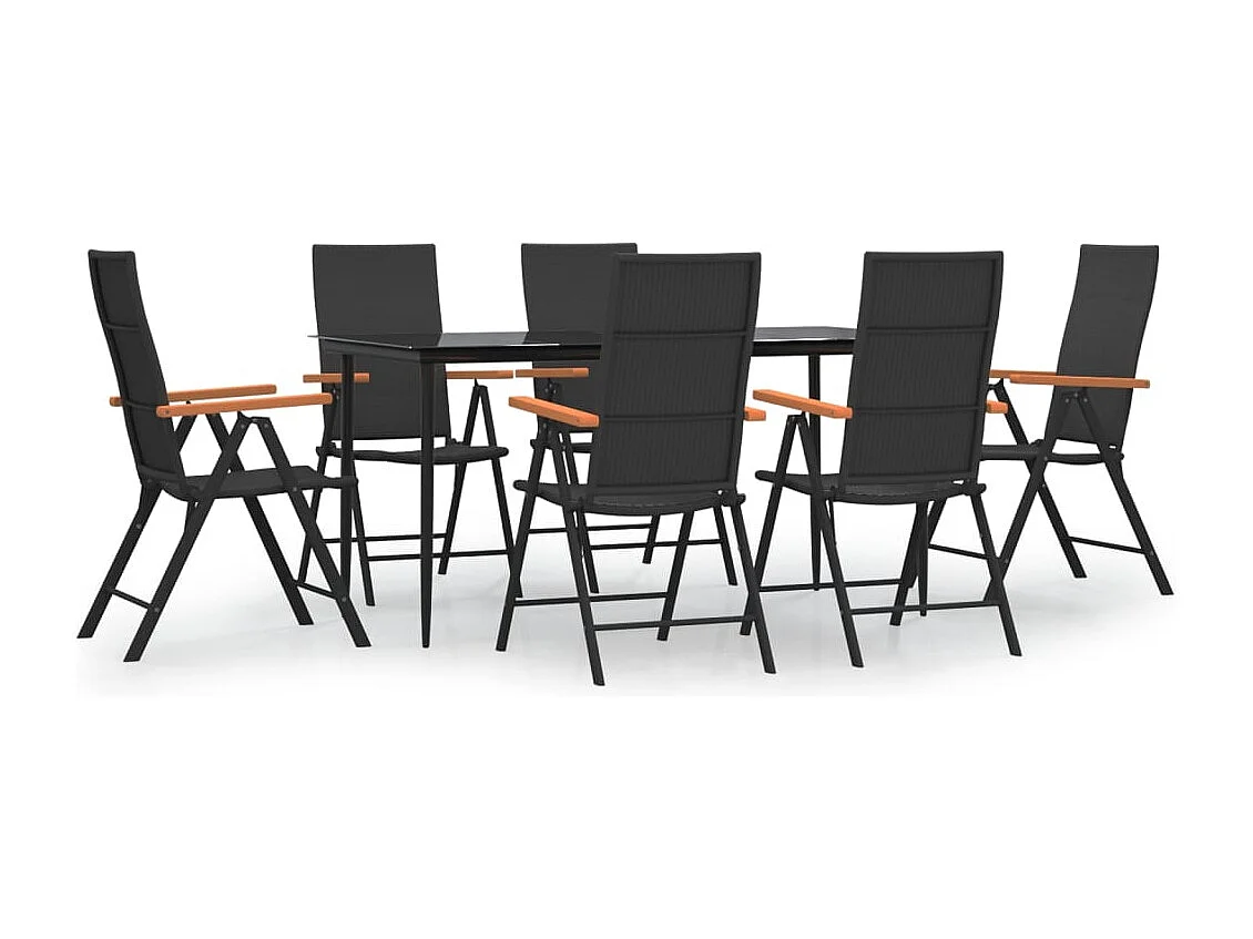 Juego comedor de jardín 7 piezas ratán sintético negro y marrón