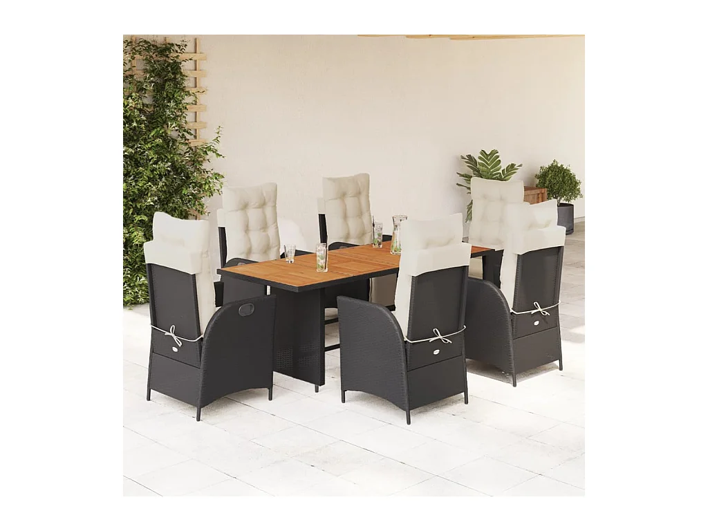 7-delige Tuinset met kussens poly rattan zwart