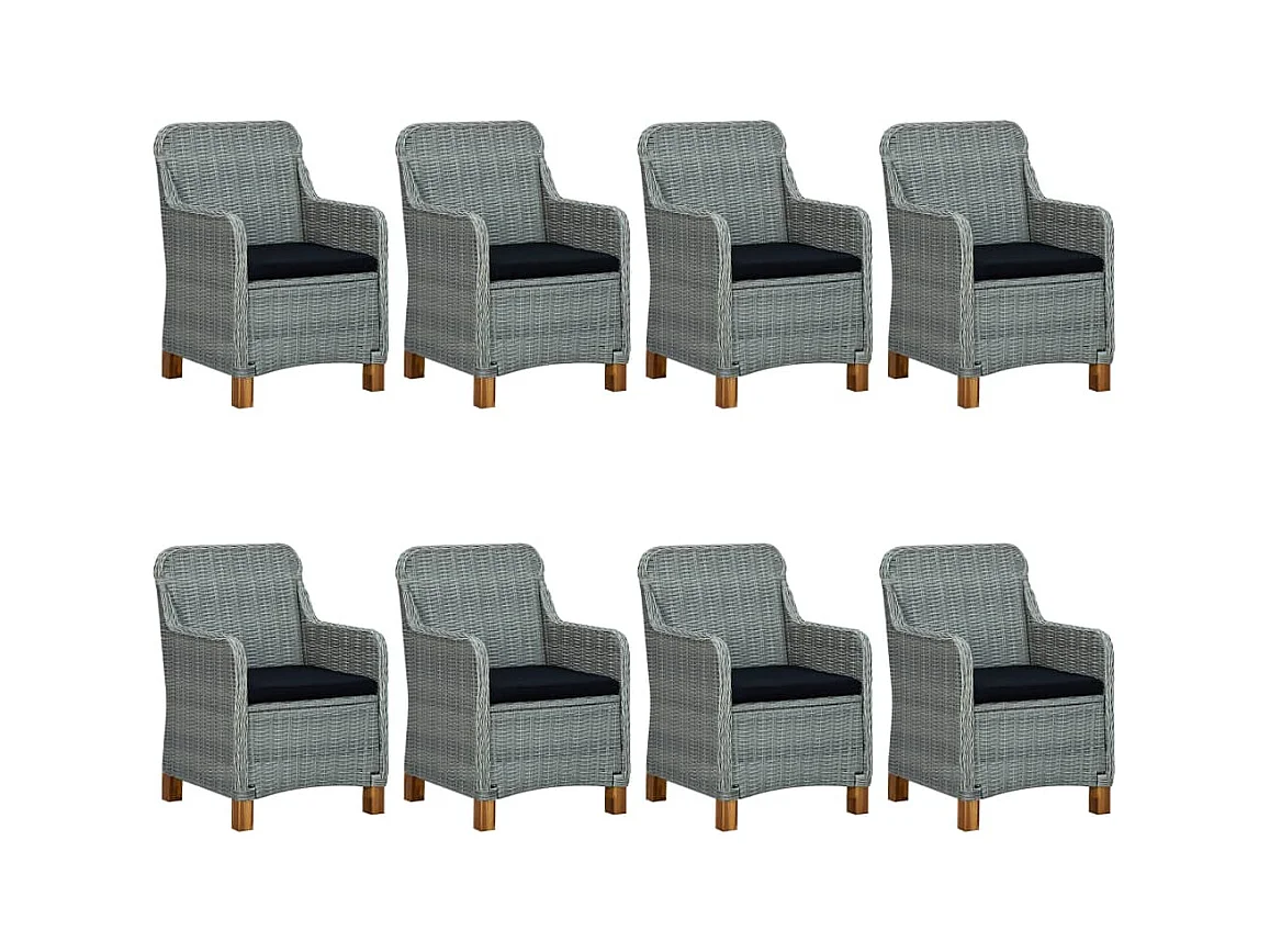 Mobilier à dîner 9 pièces avec coussins Résine tressée Gris clair
