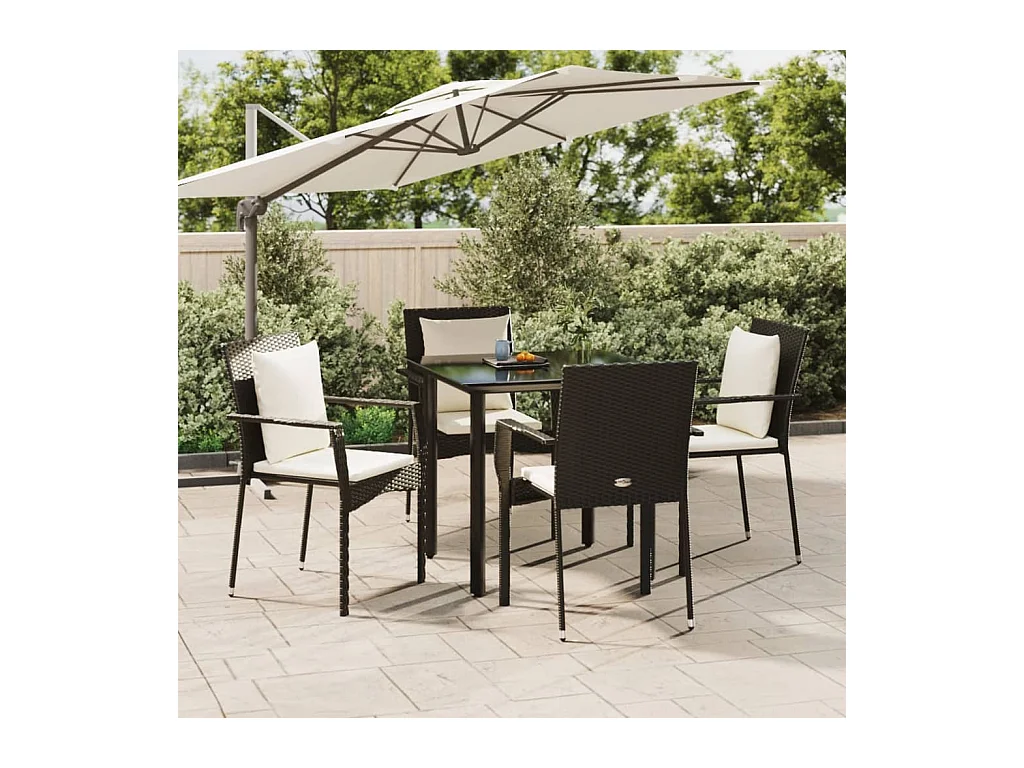 Set de muebles jardín 5 piezas con cojines ratán sintético negro