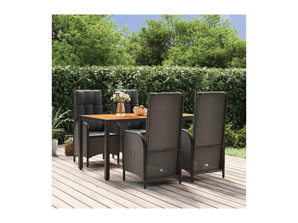 Mobilier à dîner de jardin et coussins 5 pièces Noir Résine tressée