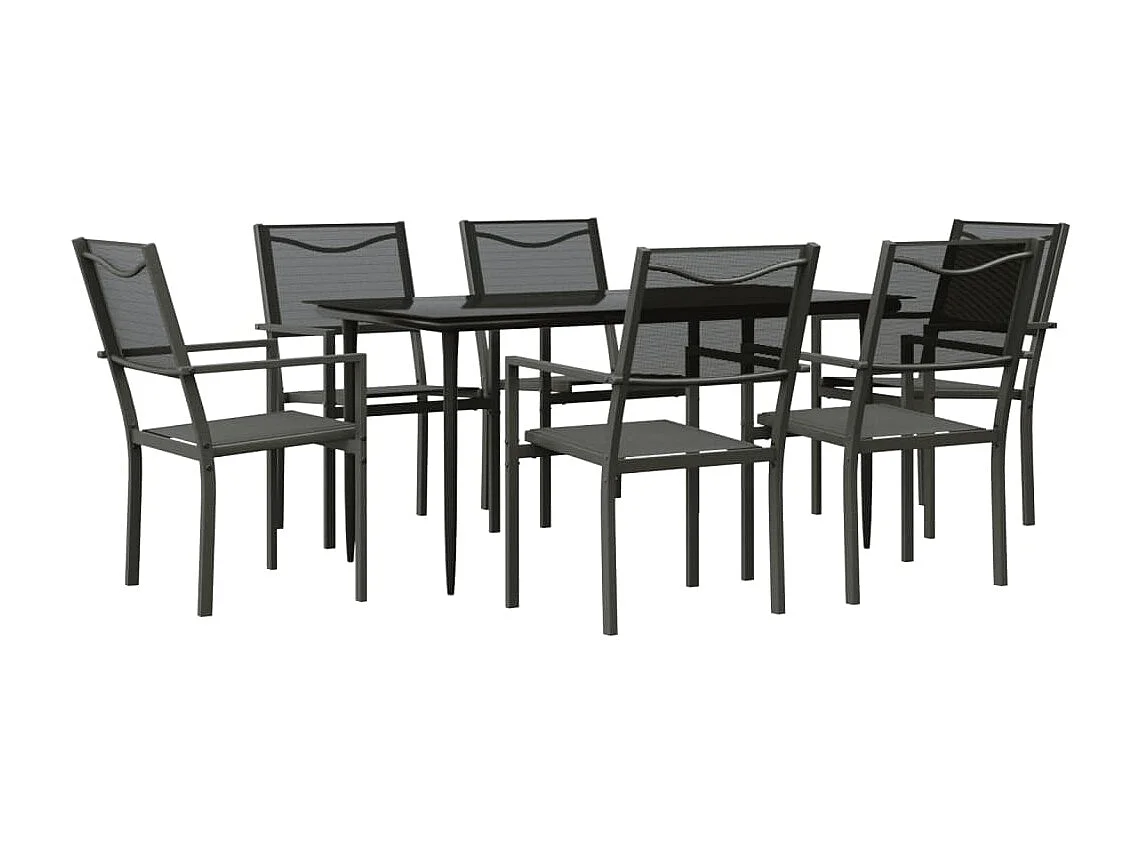 7 peças conjunto de jantar para jardim aço e textilene preto