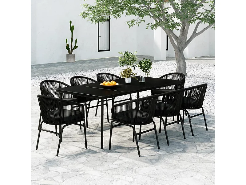 9 peças conjunto de jantar para jardim preto