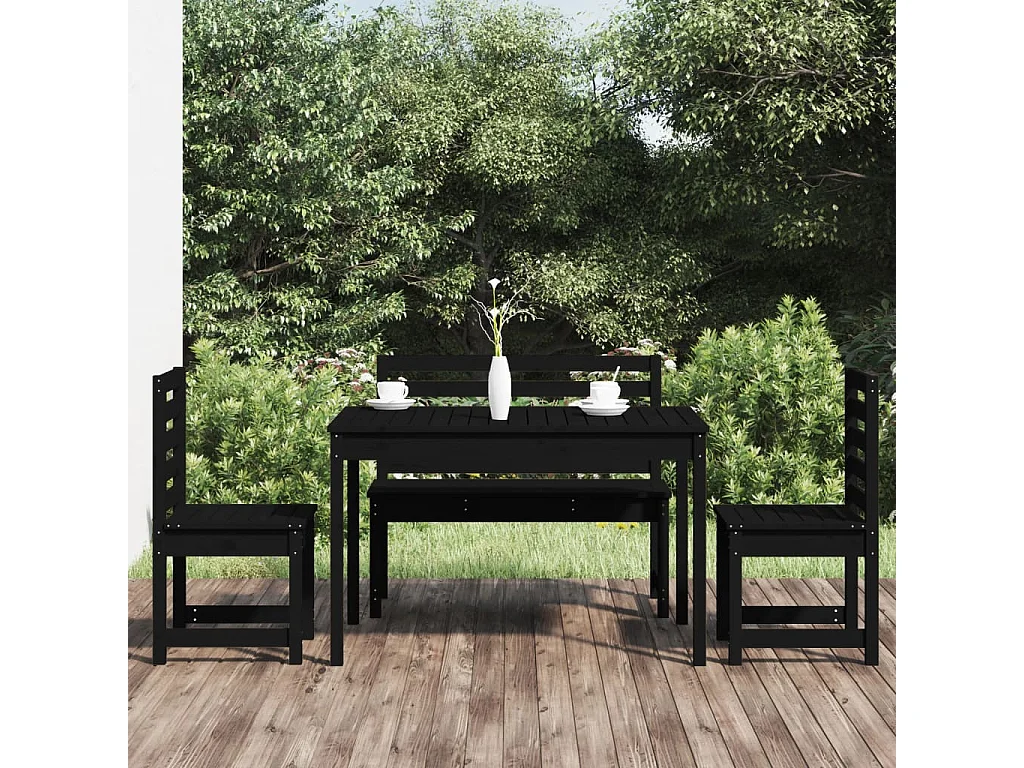Ensemble à dîner de jardin 4 pièces noir bois massif de pin