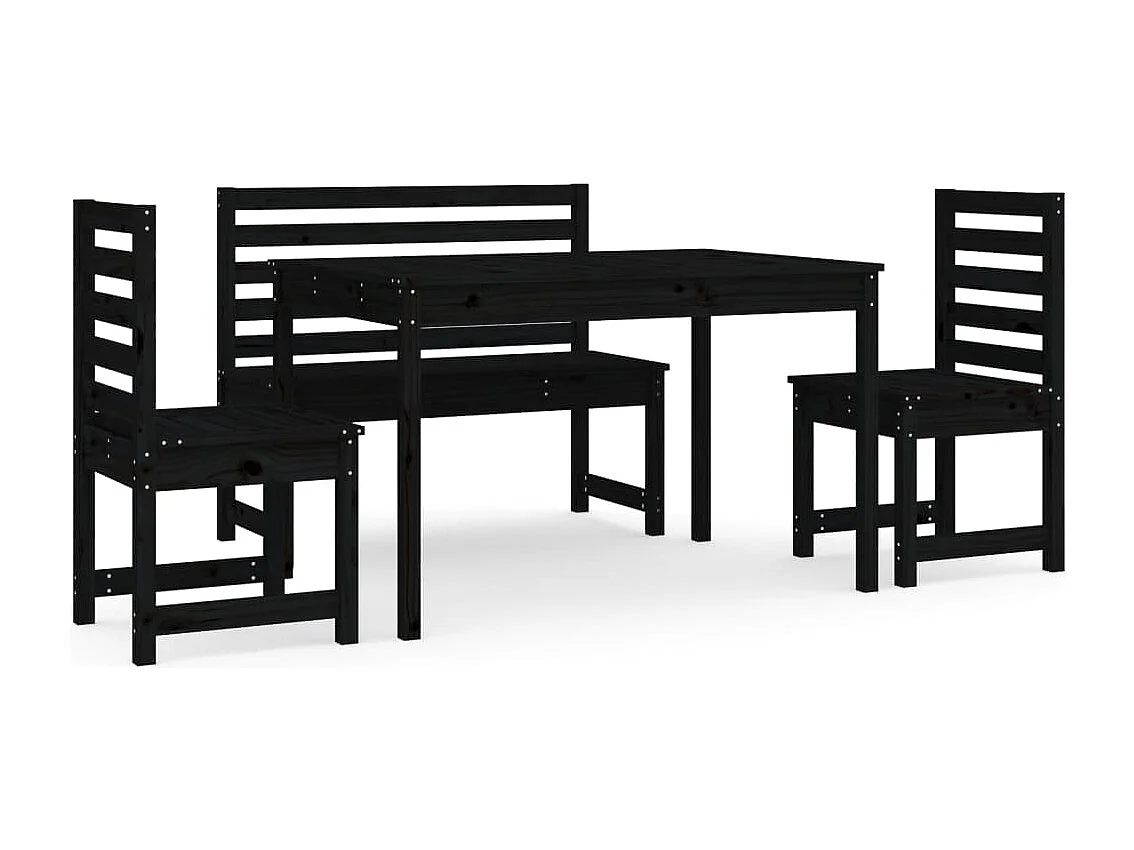 Ensemble à dîner de jardin 4 pièces noir bois massif de pin