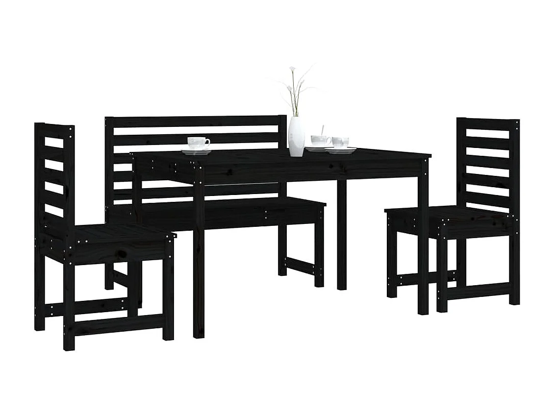 Ensemble à dîner de jardin 4 pièces noir bois massif de pin