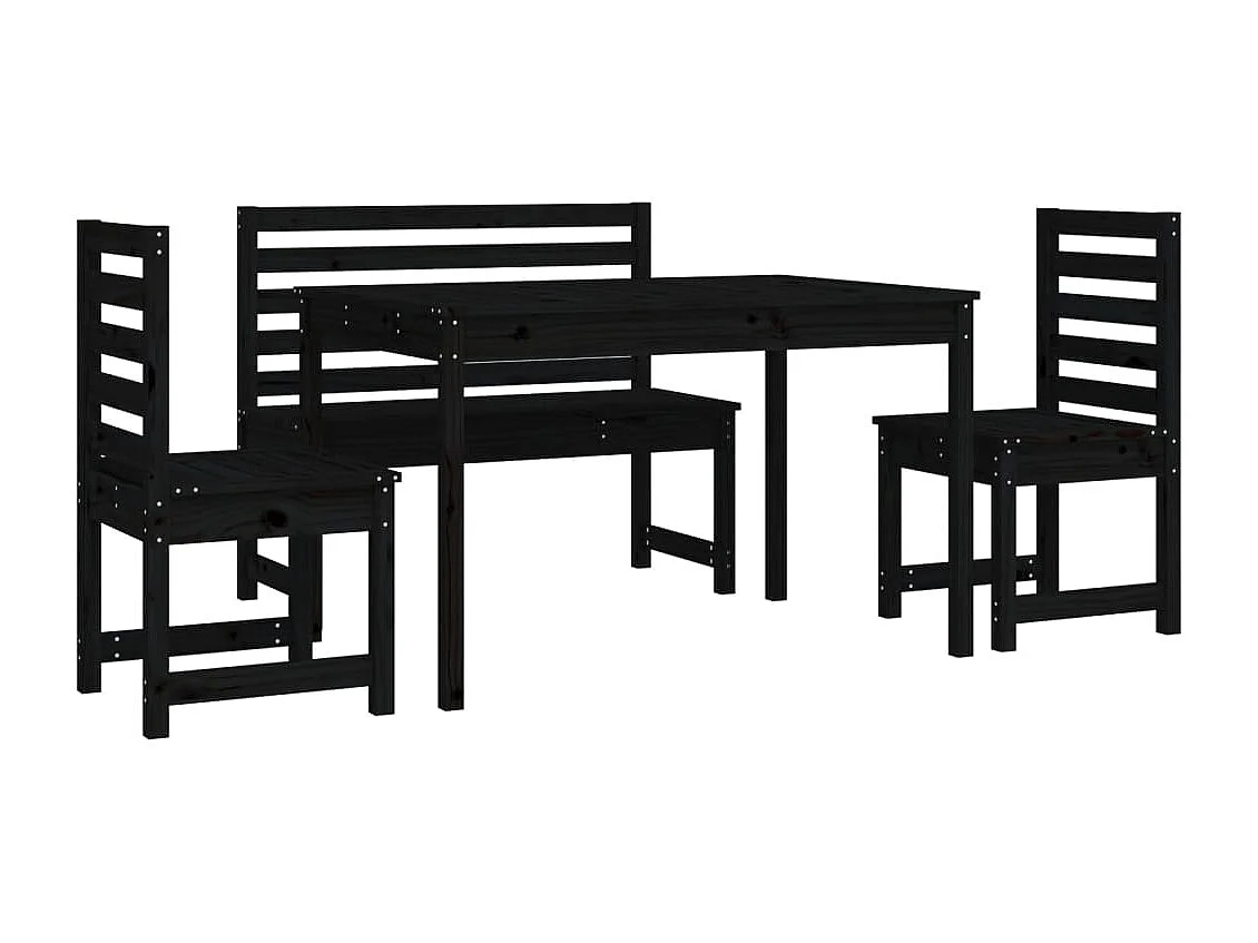 Ensemble à dîner de jardin 4 pièces noir bois massif de pin