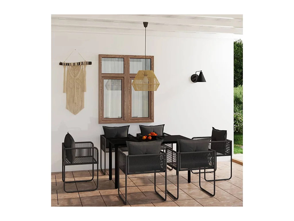 Ensemble de salle à manger de jardin 7 pièces Noir