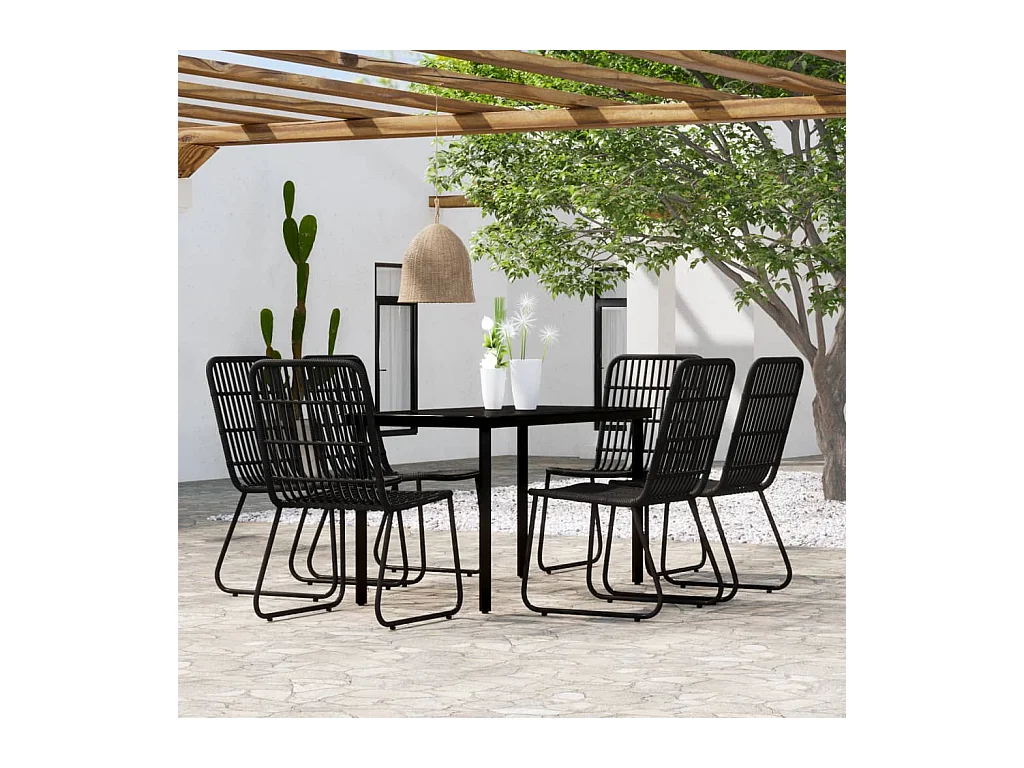 Ensemble de salle à manger de jardin 7 pièces Noir