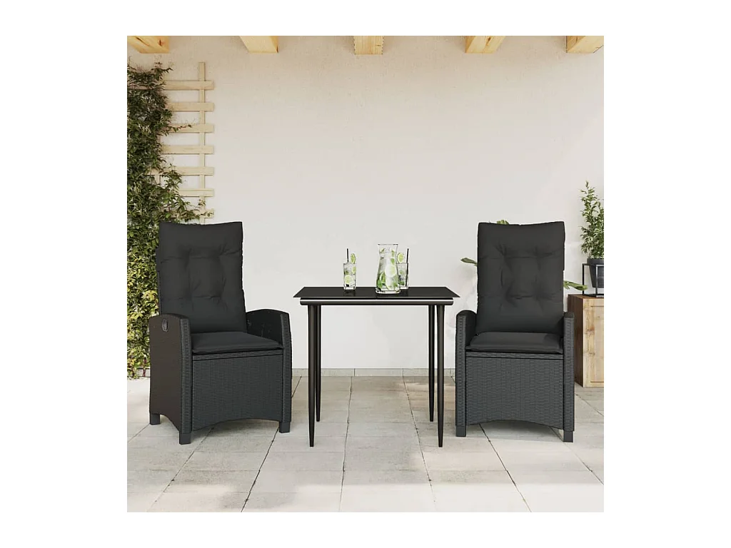 Ensemble à manger de jardin avec coussins 3 pièces Noir
