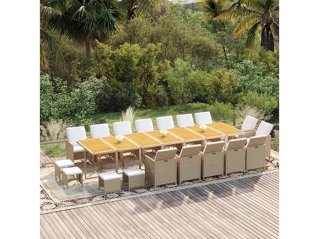 Set comedor de jardín 19 piezas con cojines ratán sintético beige