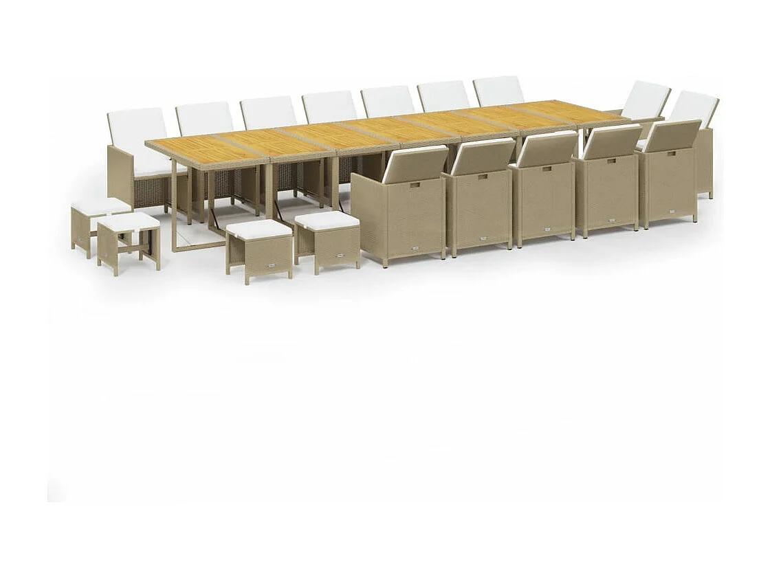 Set comedor de jardín 19 piezas con cojines ratán sintético beige