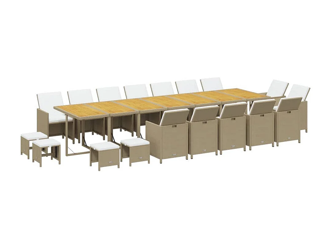 Set comedor de jardín 19 piezas con cojines ratán sintético beige