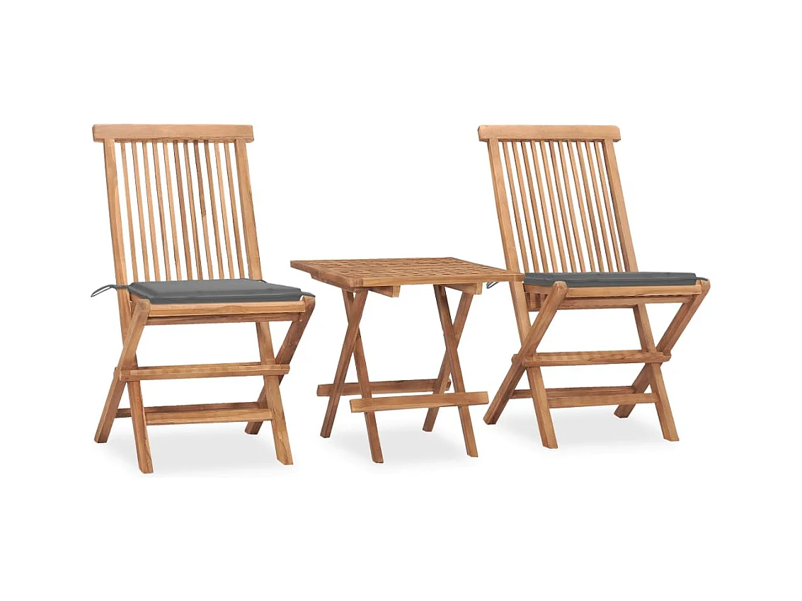 Mobilier à dîner d'extérieur pliable avec coussin 3 pièces Teck