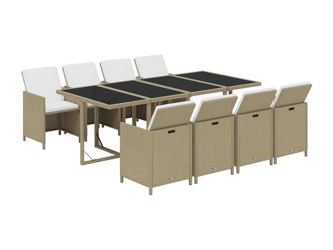Ensemble à dîner de jardin coussins 9 pièces Résine tressée Beige