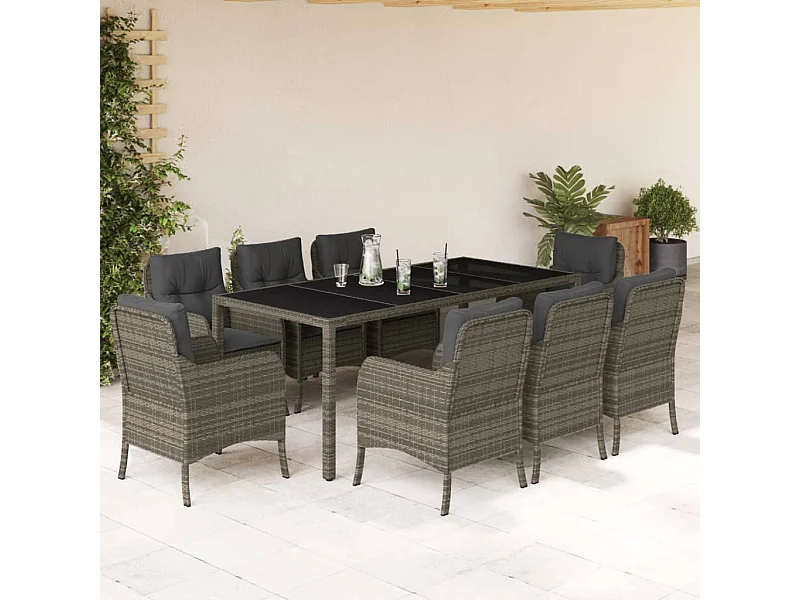 9-delige Tuinset met kussens poly rattan grijs