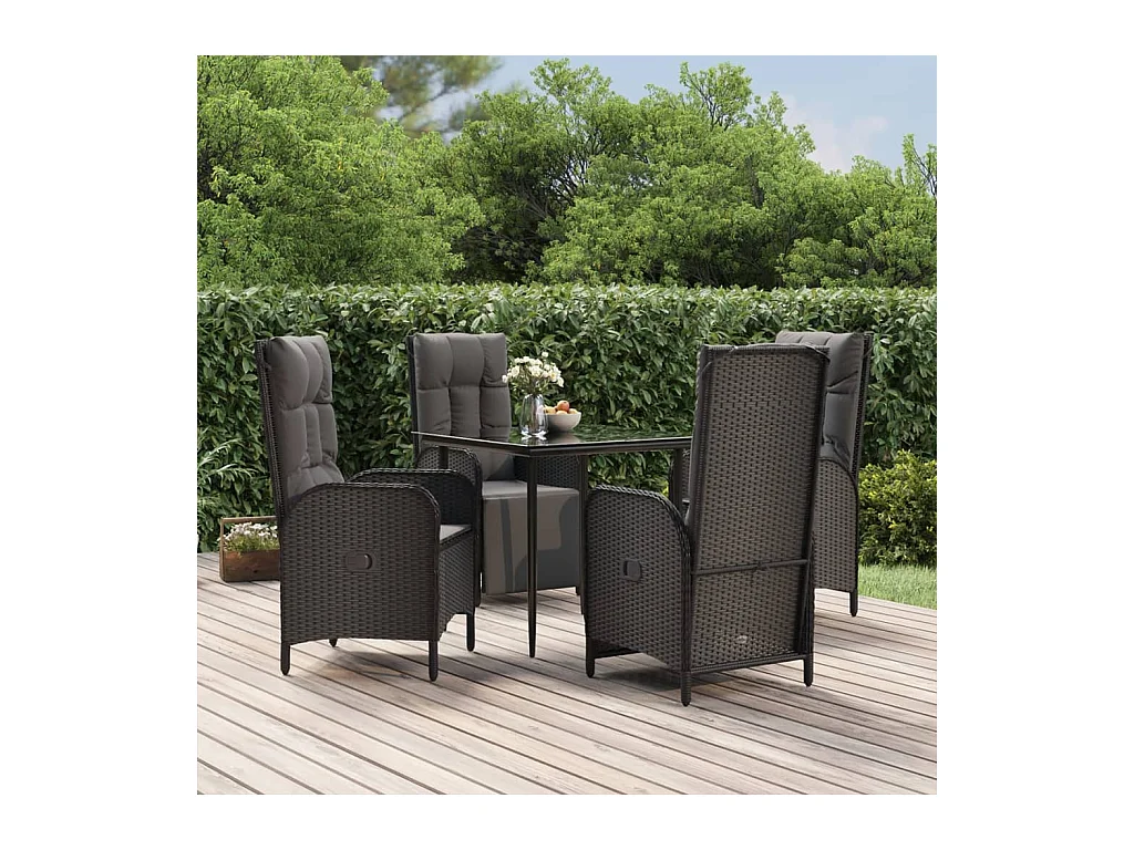Mobilier à dîner de jardin et coussins 5 pièces Noir Résine tressée