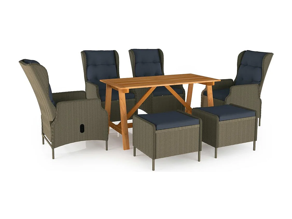 Juego de comedor para jardín 7 piezas marrón