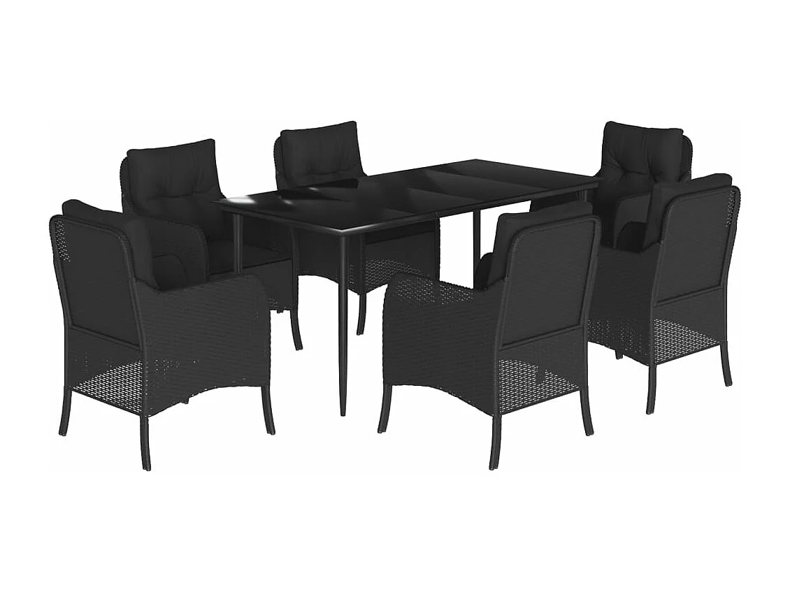 Set de comedor de jardín 7 piezas y cojines ratán sintético negro