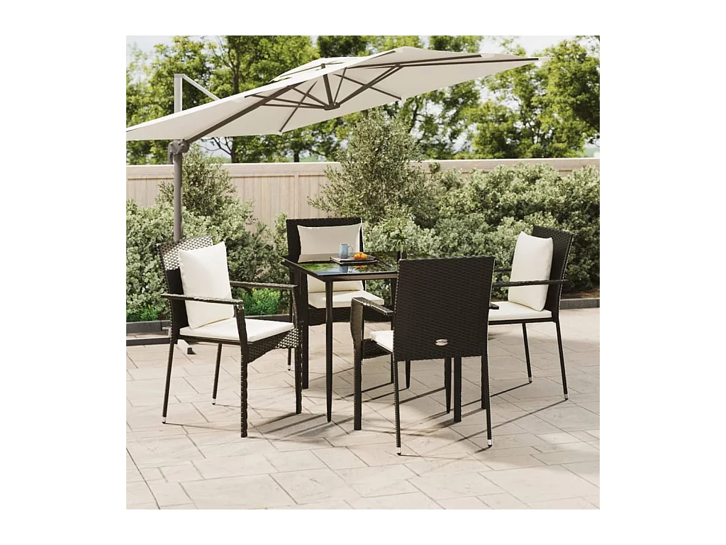 5-delige Tuinset met kussens poly rattan zwart