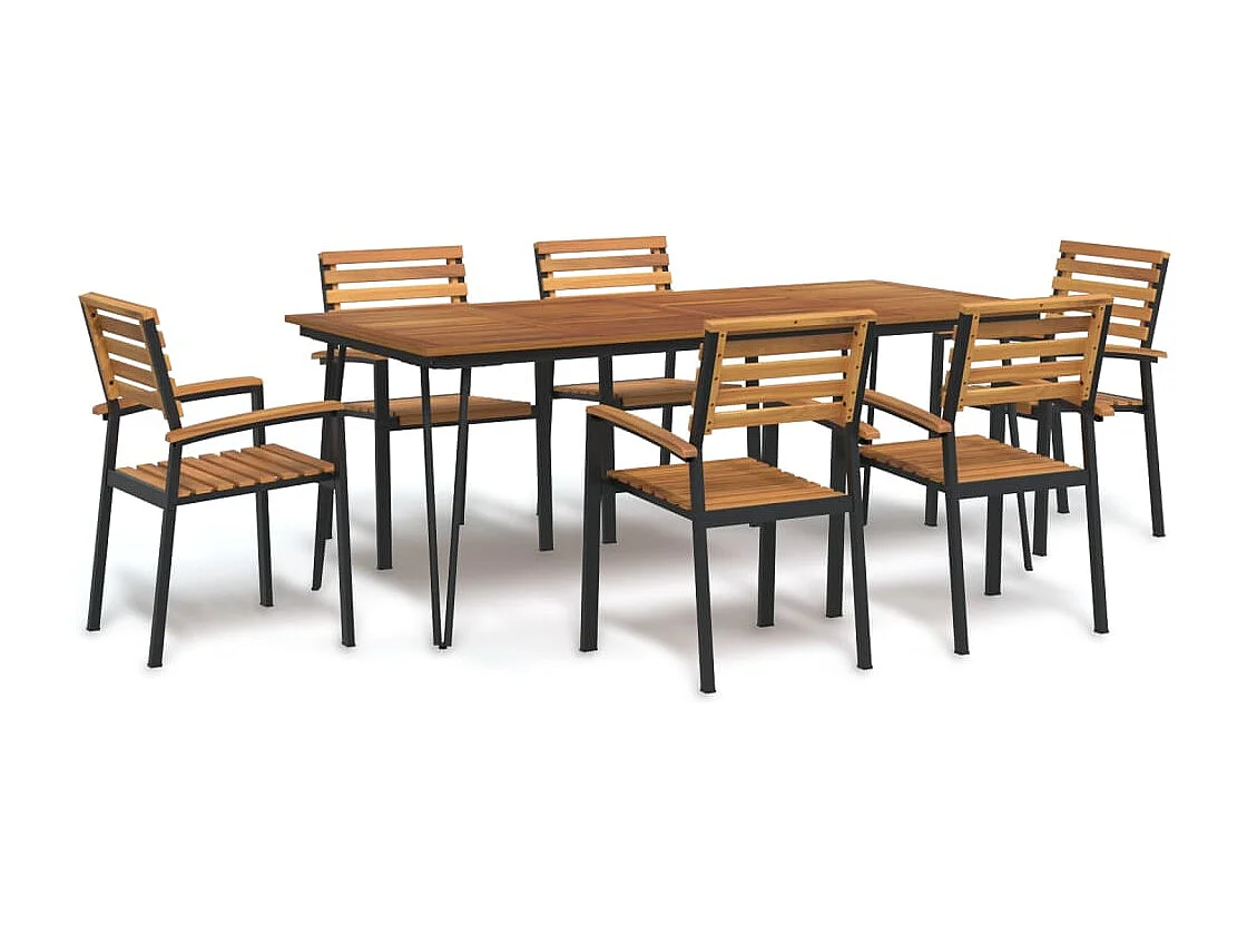 Juego de comedor de jardín 7 piezas madera maciza acacia y metal