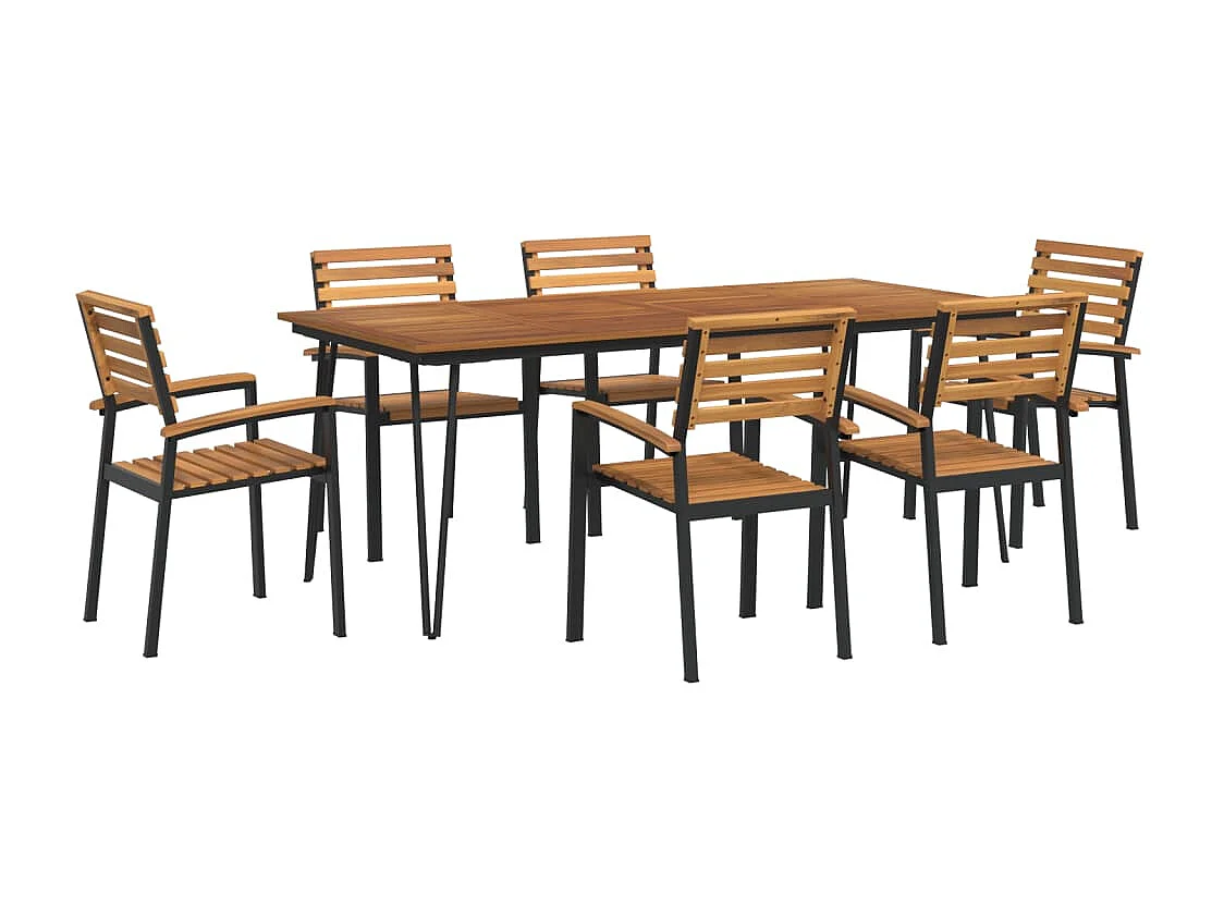 Juego de comedor de jardín 7 piezas madera maciza acacia y metal