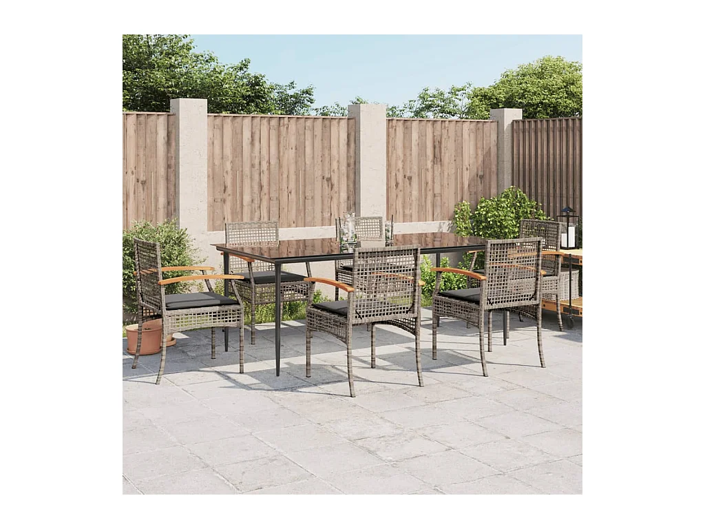 7-delige Tuinset met kussens poly rattan grijs