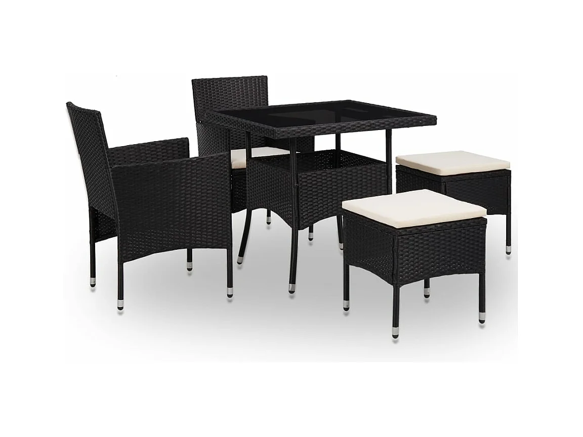 Mobilier à dîner d'extérieur 5 pièces Noir Résine tressée et verre