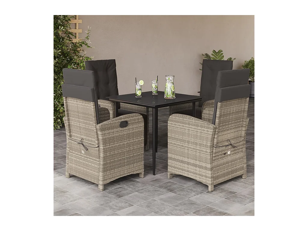 Set comedor de jardín 5 piezas cojines ratán sintético gris claro