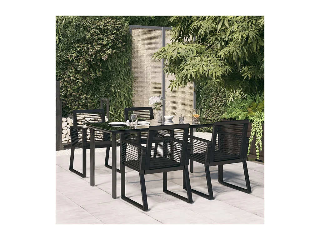 Juego de comedor de jardín 5 piezas ratán PVC negro