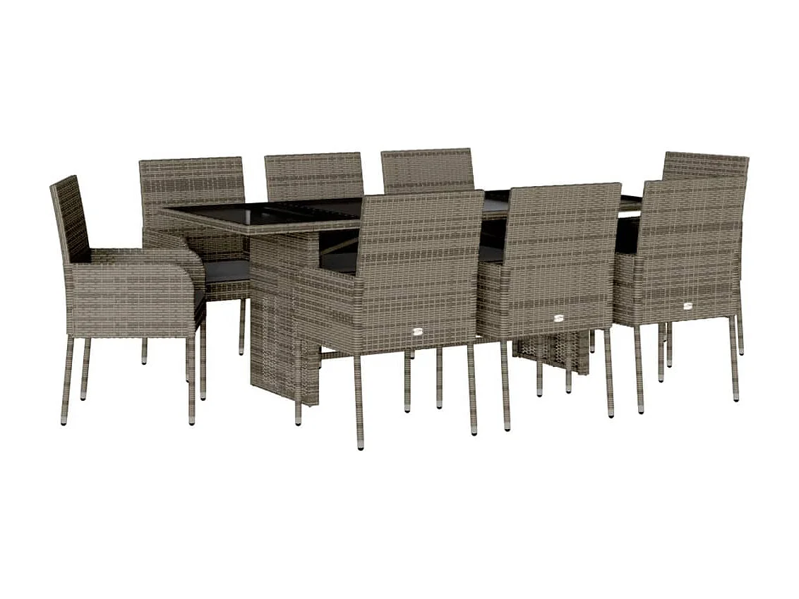 9-delige Tuinset met kussens poly rattan grijs