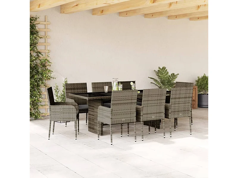 9-delige Tuinset met kussens poly rattan grijs