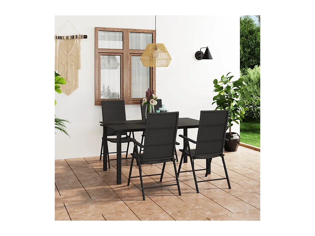 Ensemble de salle à manger de jardin 5 pièces Noir