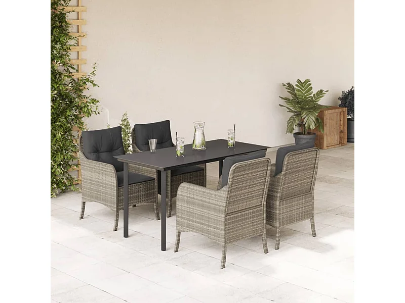 Set comedor de jardín 5 piezas cojines ratán sintético gris claro