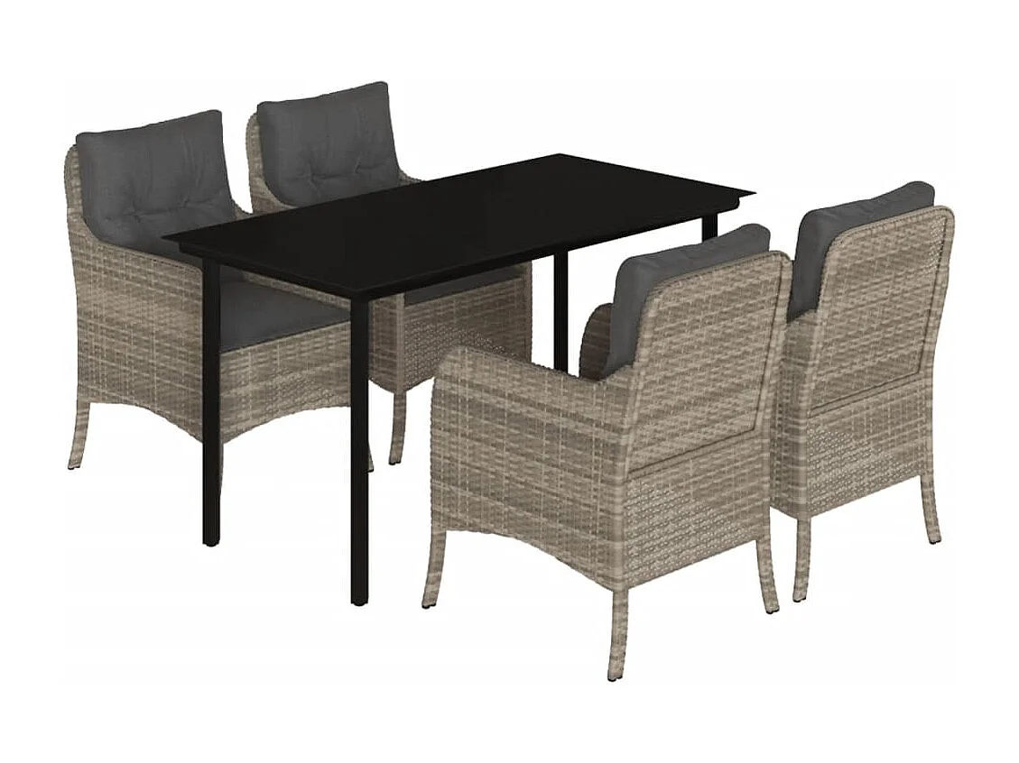 Ensemble à manger de jardin et coussins 5 pièces gris clair rotin
