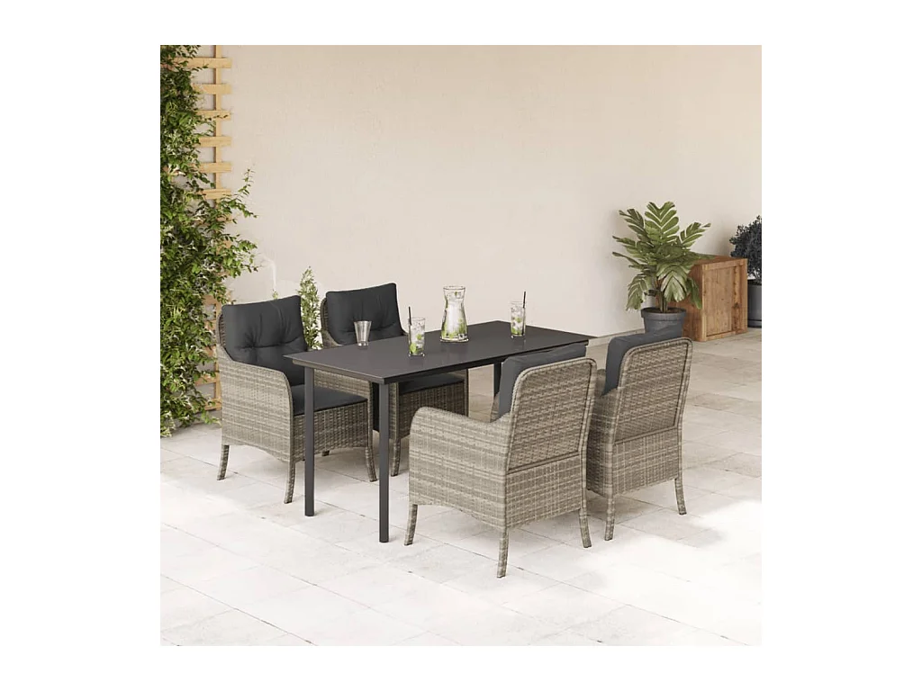 Set comedor de jardín 5 piezas cojines ratán sintético gris claro