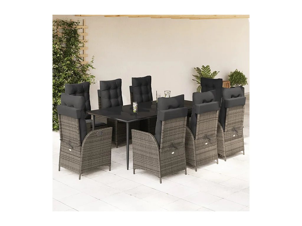 9-delige Tuinset met kussens poly rattan grijs
