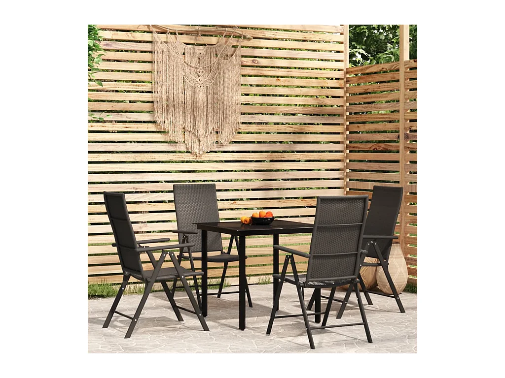 Ensemble de salle à manger de jardin 5 pièces Noir