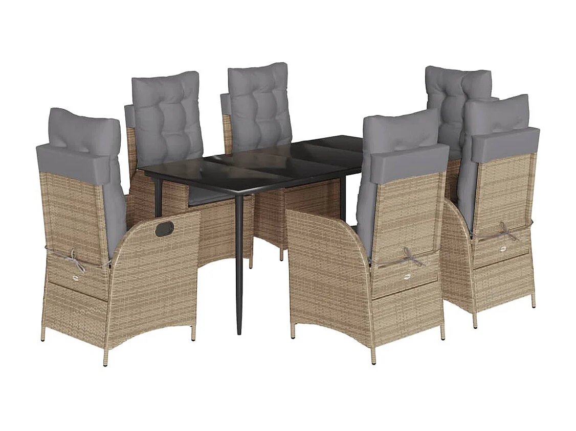 Ensemble à manger de jardin et coussins 7 pièces beige poly rotin