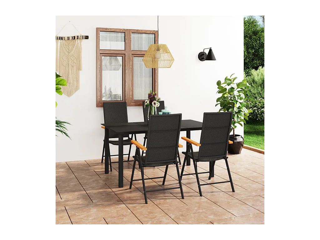 Ensemble de salle à manger de jardin 5 pièces Noir et marron