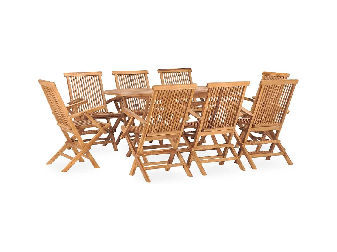 Mobilier à dîner d'extérieur pliable 9 pièces Bois solide de teck