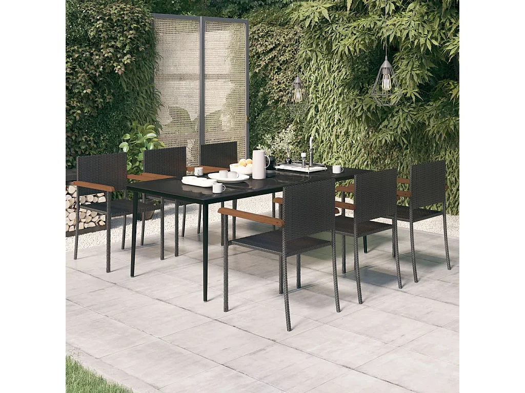 Juego de comedor para jardín 7 piezas negro