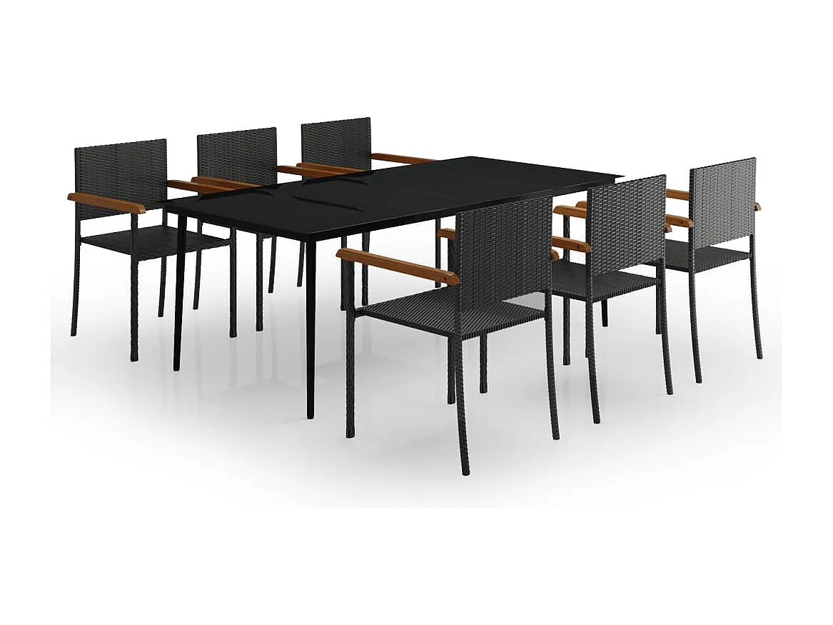 Juego de comedor para jardín 7 piezas negro