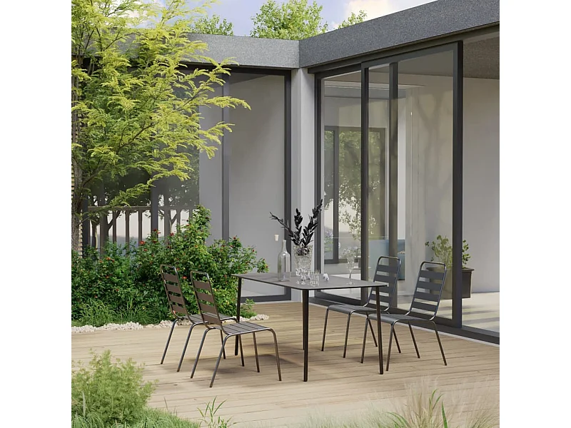 Juego de comedor de jardín de 5 piezas acero gris oscuro