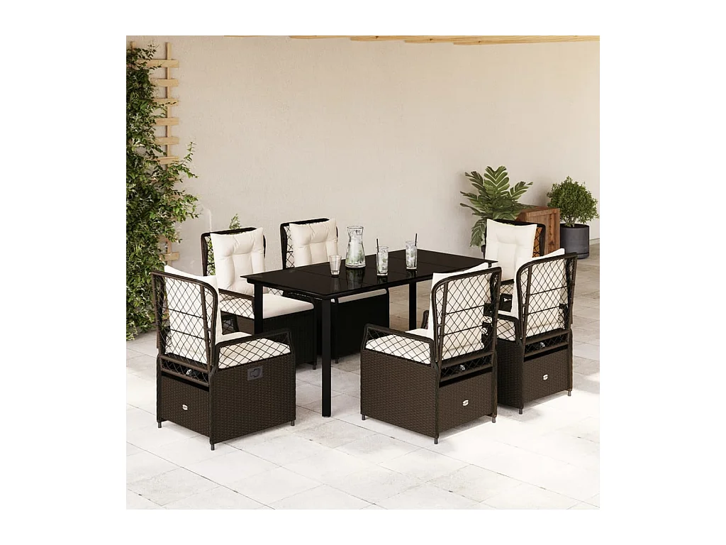 7-delige Tuinset met kussens poly rattan bruin