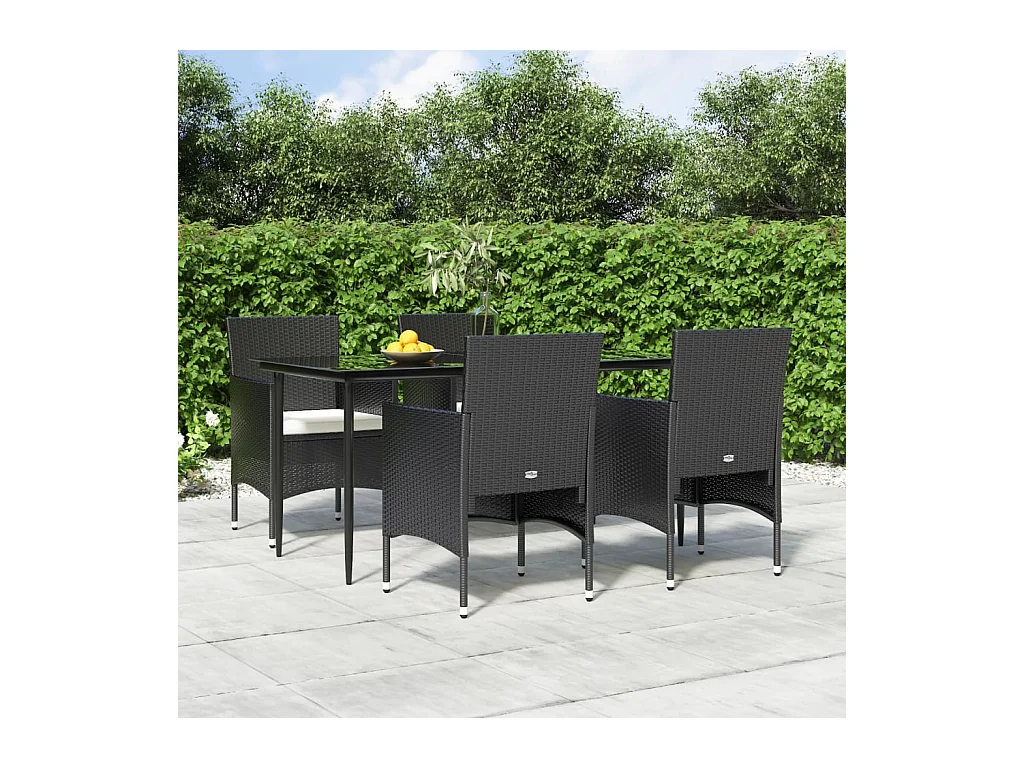 Juego de comedor de jardín 5 piezas con cojines negro