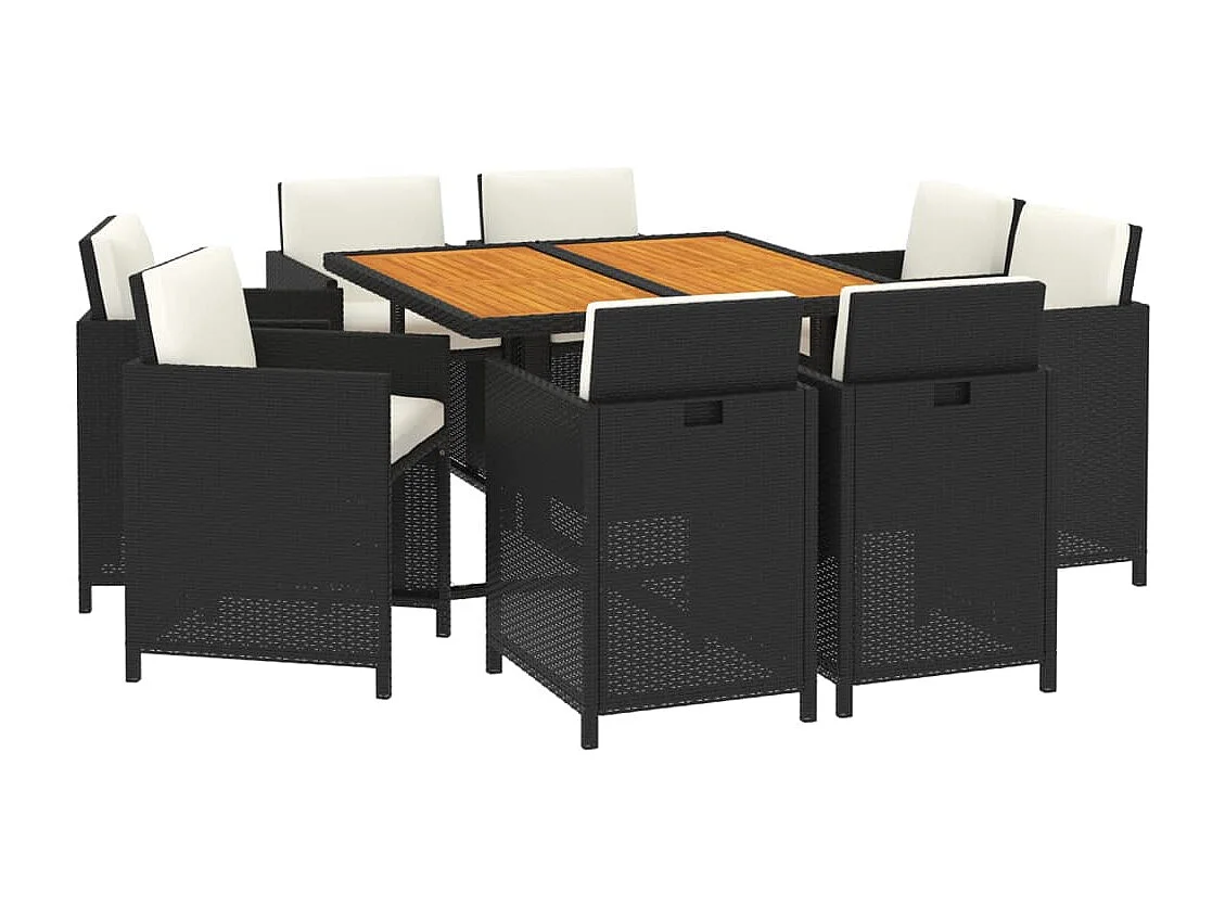 Mobilier à dîner de jardin et coussins 9 pièces Résine tressée Noir